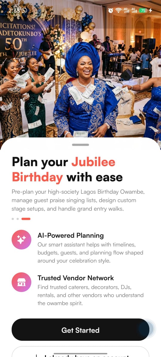 Owambe Planner onboarding