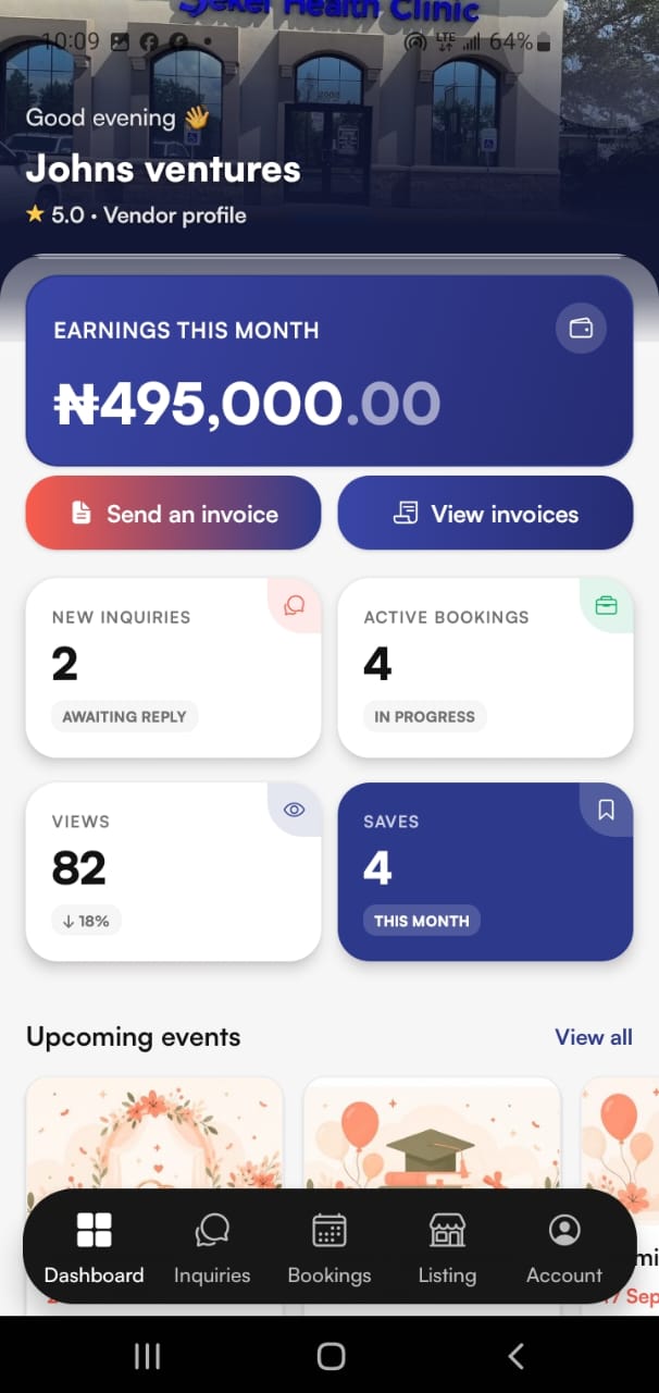 Vendor dashboard