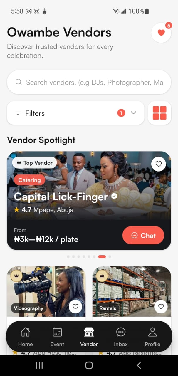 Owambe Planner vendors